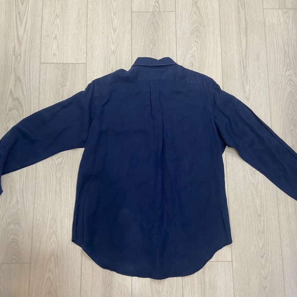 Polo Ralph Lauren Polo Shirt Men's Large Silk Linen Classic Fit Blue Button-Up - Picture 2 of 9